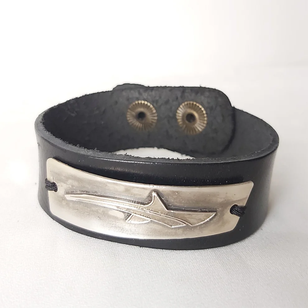 POJWoman by Pelin Özerson - Uniseks Silver Shark Leather Bracelet