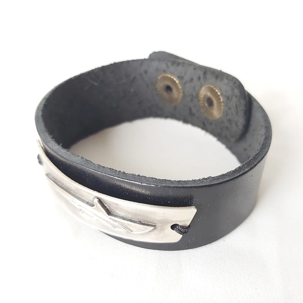 POJWoman by Pelin Özerson - Uniseks Silver Shark Leather Bracelet