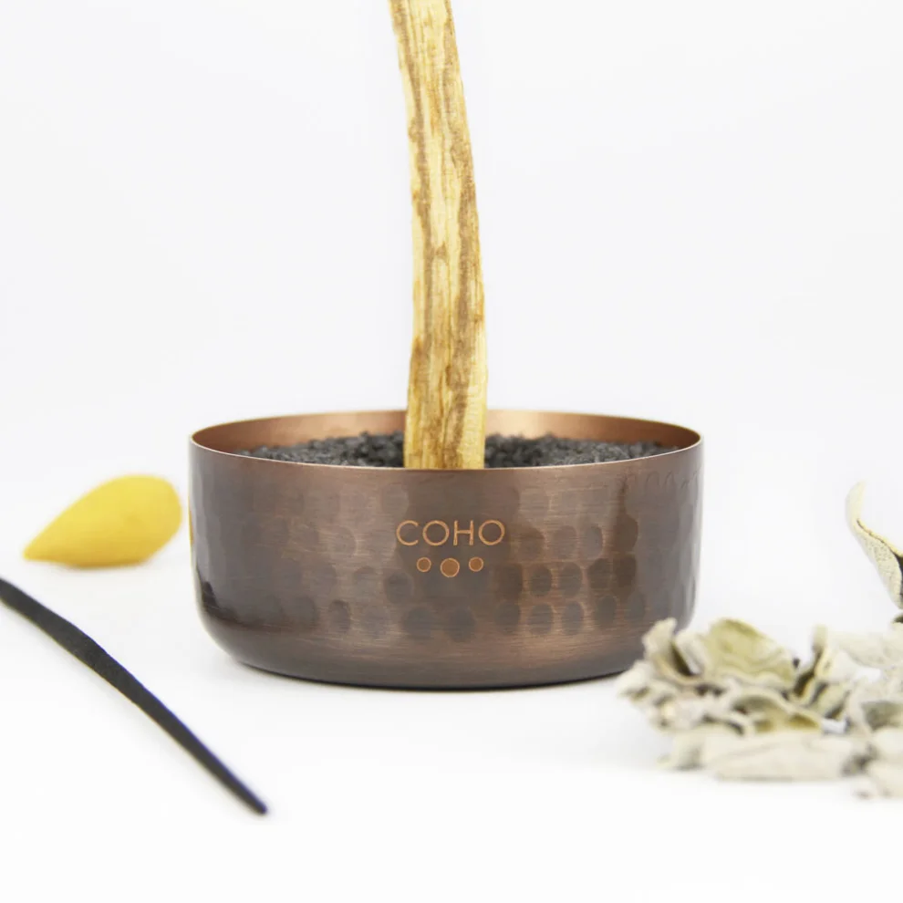 Coho Objet	 - COHO Box Antique Meditation Bakır Tütsülük & 2 Palo Santo & Adaçayı Tütsü Seti