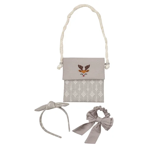 miniscule by ebrar - Bonnier Deer Embroidered Bag & Bow Hair Tie & Bow Detailed Hair Crown Set