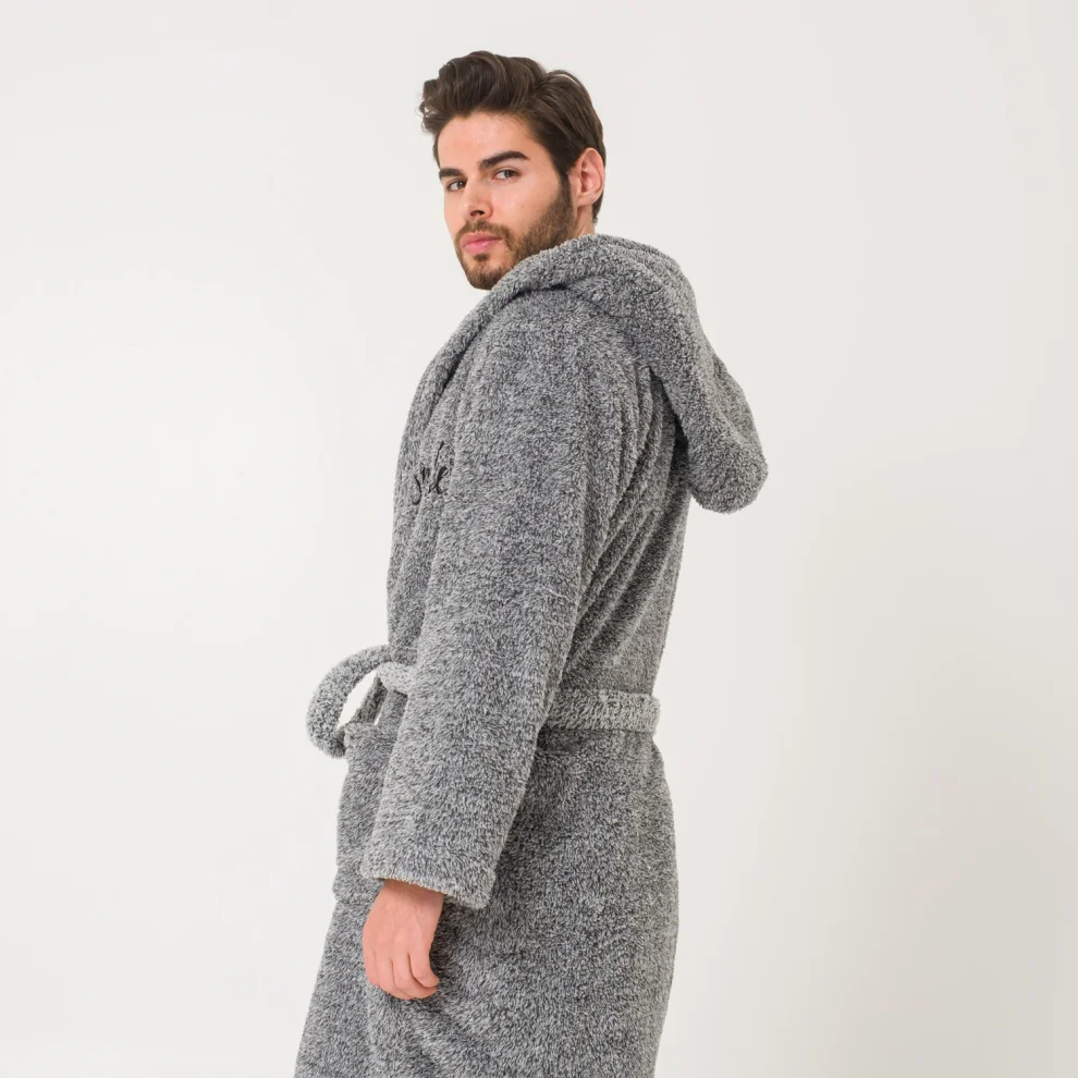 Miespiga Men s Soft Hooded Welsoft Dressing Gown Grey L XL hipicon