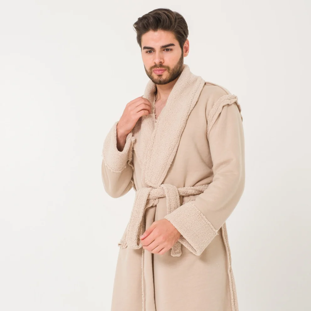 Miespiga - Sherpa Faux Wool Detailed Dressing Gown