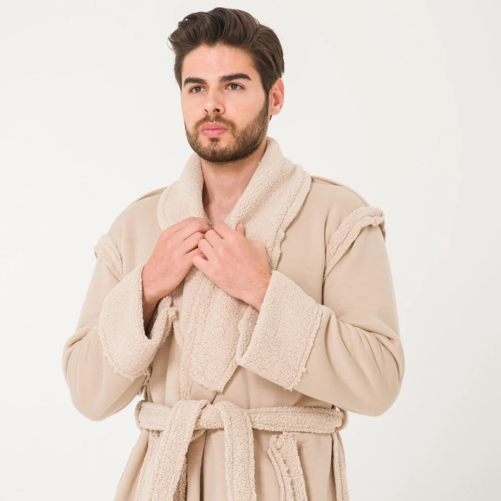 Miespiga - Sherpa Faux Wool Detailed Dressing Gown