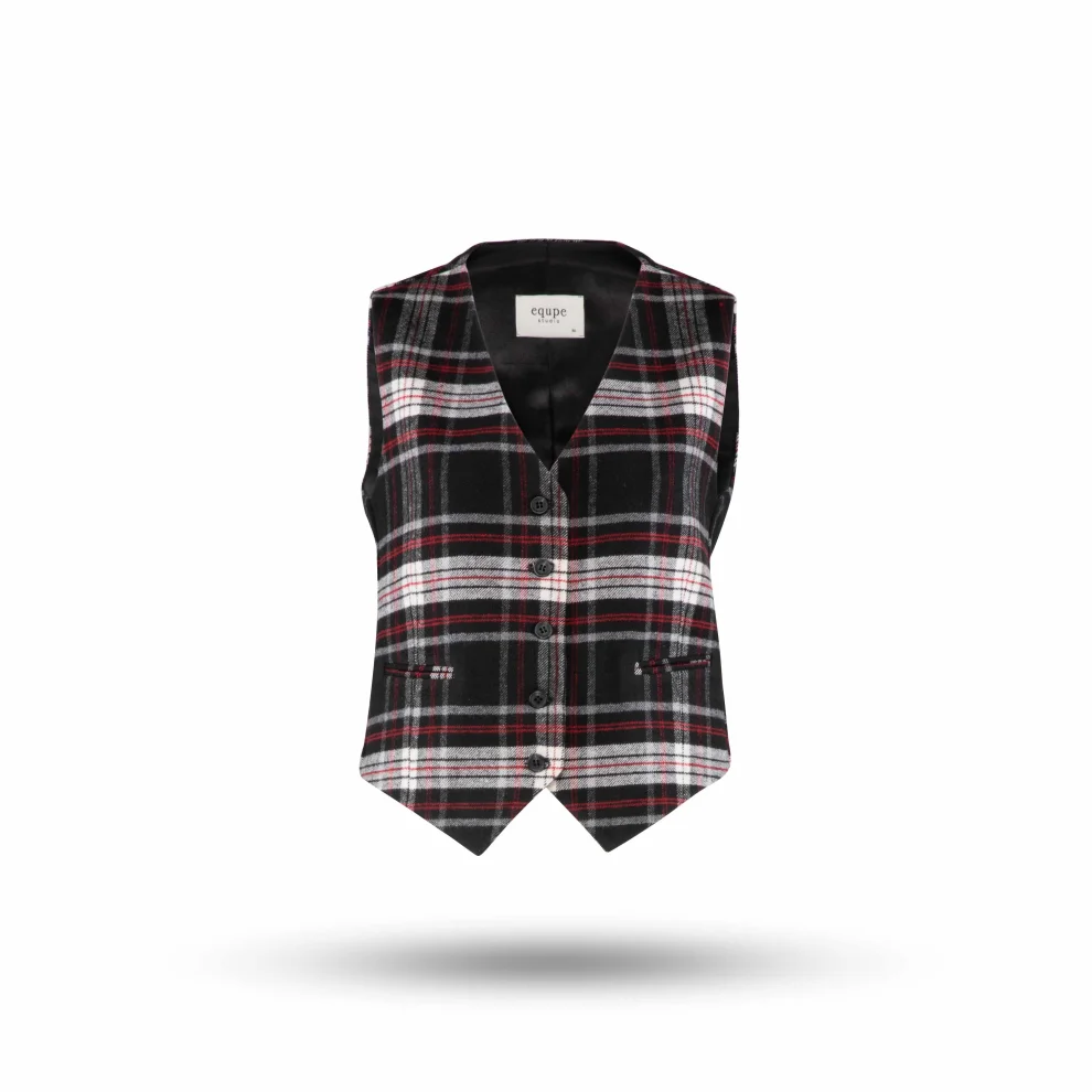 Equpe Studio - V-Neck Wool-Blend Plaid Vest