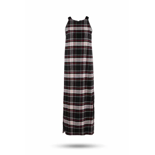 Equpe Studio - Round Collar Wool-Blend Plaid Dress