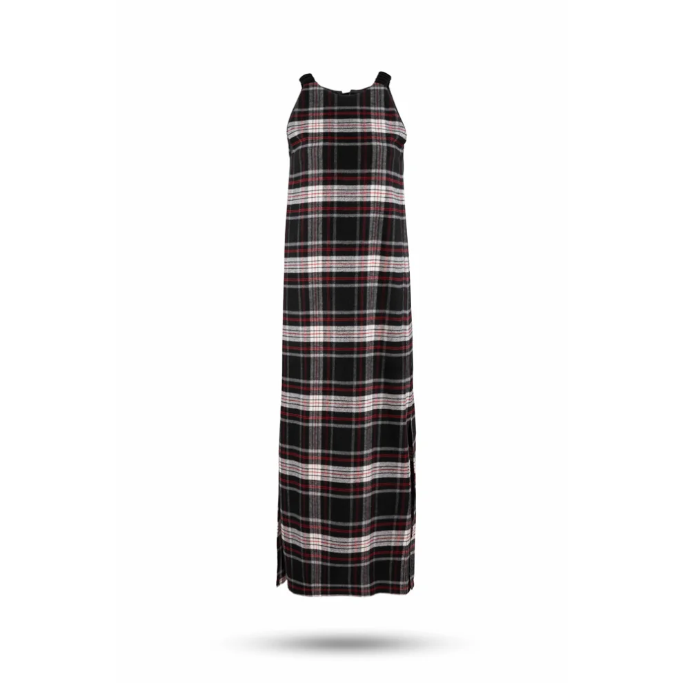 Equpe Studio - Round Collar Wool-Blend Plaid Dress