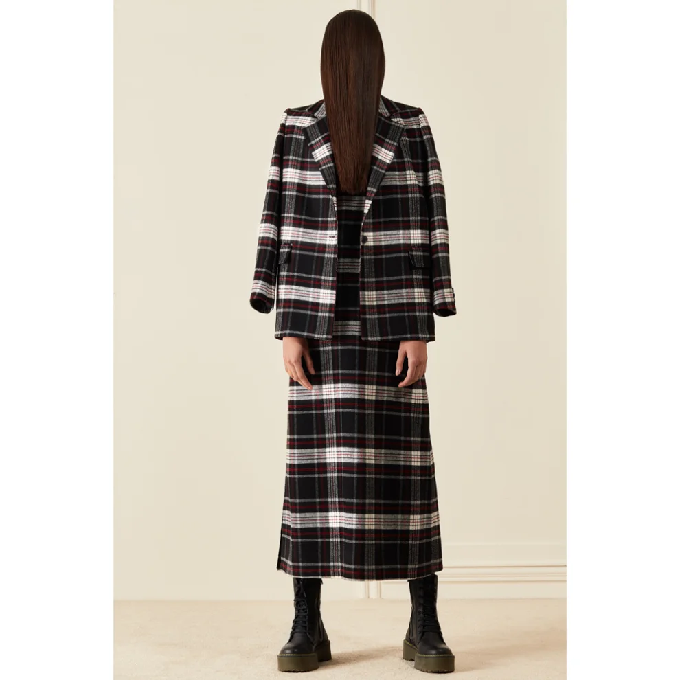 Equpe Studio - Round Collar Wool-Blend Plaid Dress