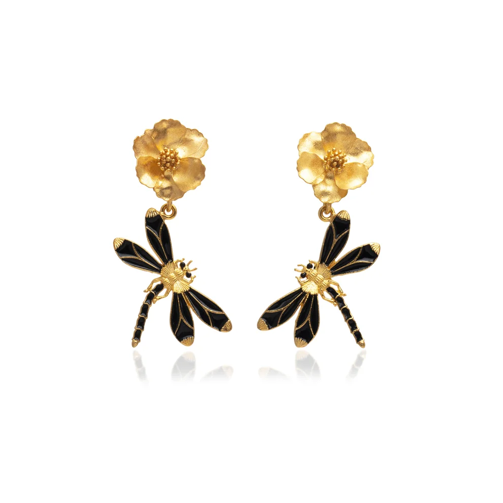 Milou Jewelry - Dragonfly Drop Flower Earrings