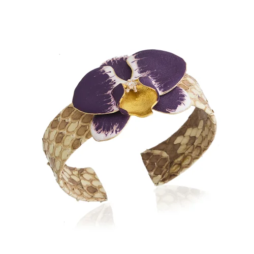 Milou Jewelry - Orkide Çiçek Deri Bilezik