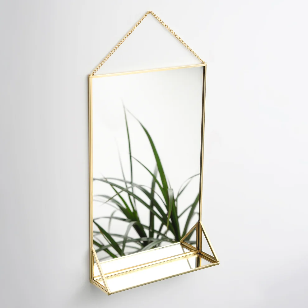 El Crea Designs - Brass Wall Hanging Mirror With Shelf