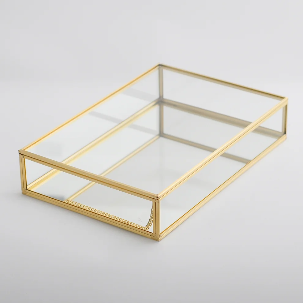 El Crea Designs - Raw Brass Glass Lid Box With Mirror Base