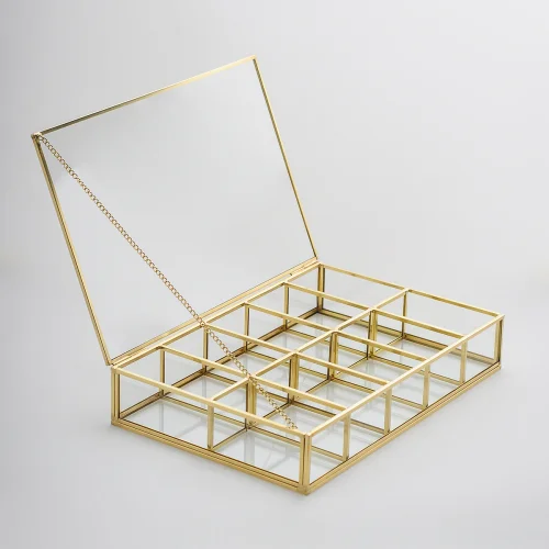 El Crea Designs - Glass Lid Box Jewelry Organizer 10 Compartments