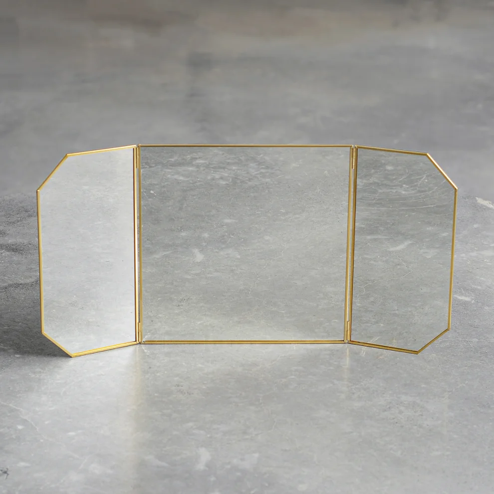 El Crea Designs - Ham Pirinç Masaüstü Kapaklı Ayarlanabilir Makyaj Aynası