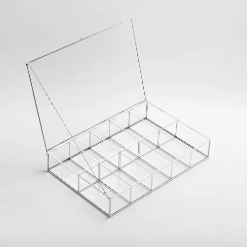 El Crea Designs - Glass Lid Box Jewelry Organizer 10 Compartments