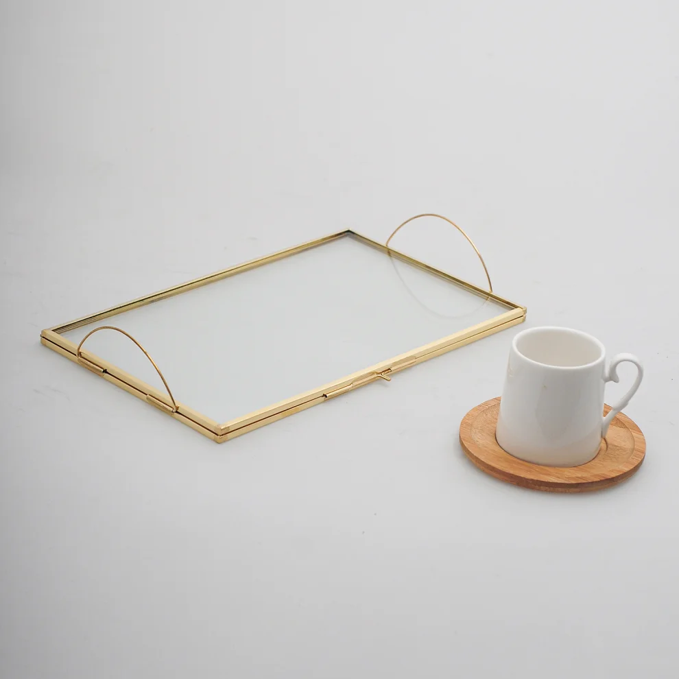 El Crea Designs - Raw Brass Glass Groom Coffee Serving Tray