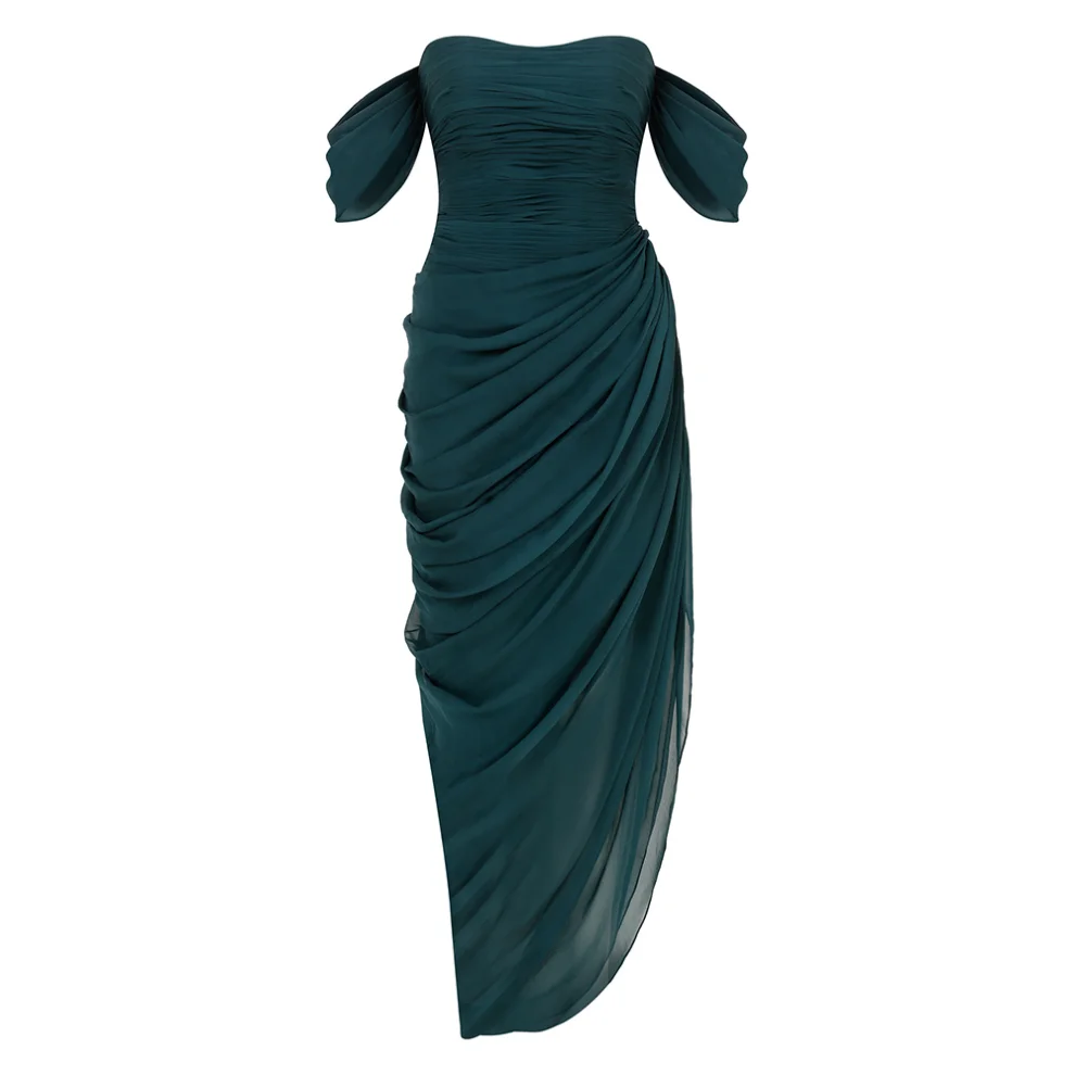 Nazan Çakır - İpek Drapeli Straplez Gece Elbisesi