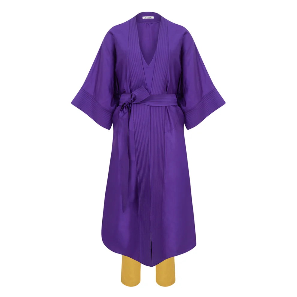 Nazan Çakır - Silk Long Kimono With Belt Detailed