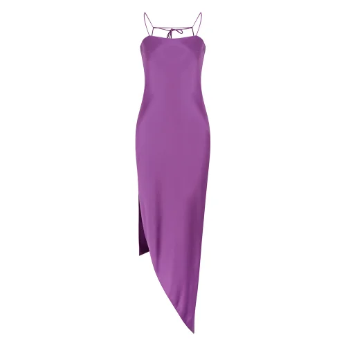 Nazan Çakır - Satin Straps Asymmetrical Slit Dress
