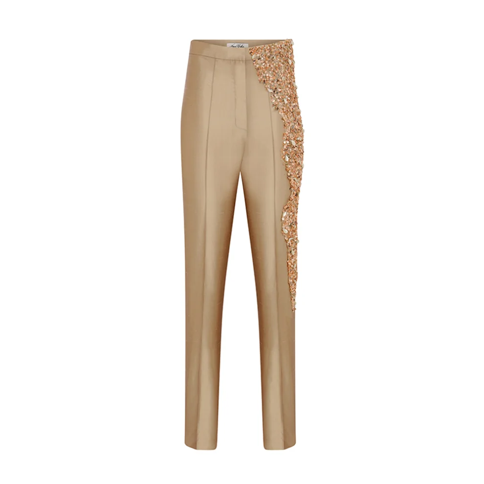 Nazan Çakır - Silk Imported Beaded Lace Detailed Slim-fit Trousers