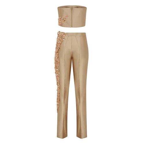 Nazan Çakır - Silk Imported Beaded Lace Detailed Slim-fit Trousers