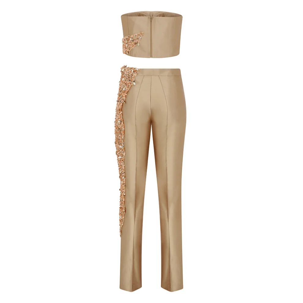 Nazan Çakır - Silk Imported Beaded Lace Detailed Slim-fit Trousers