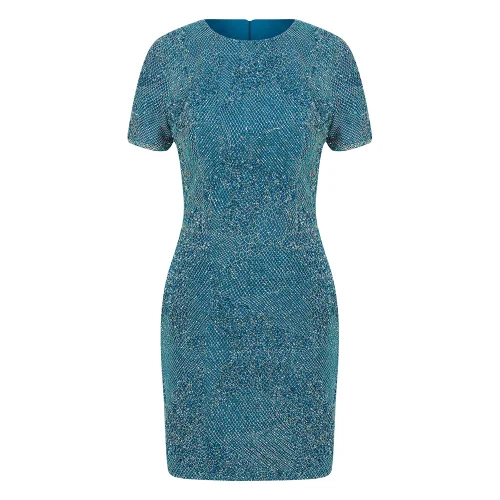 Nazan Çakır - Short Sleeve Imported Lace Beaded Mini Evening Dress