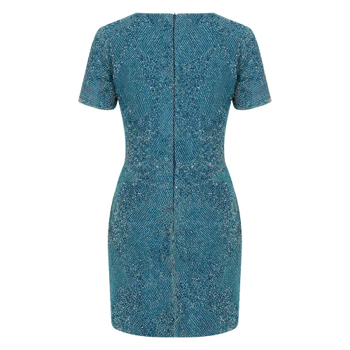 Nazan Çakır - Short Sleeve Imported Lace Beaded Mini Evening Dress