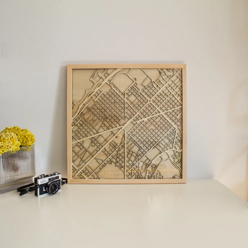 ODA.products - Barcelona Square Wooden Map Wall Accessory