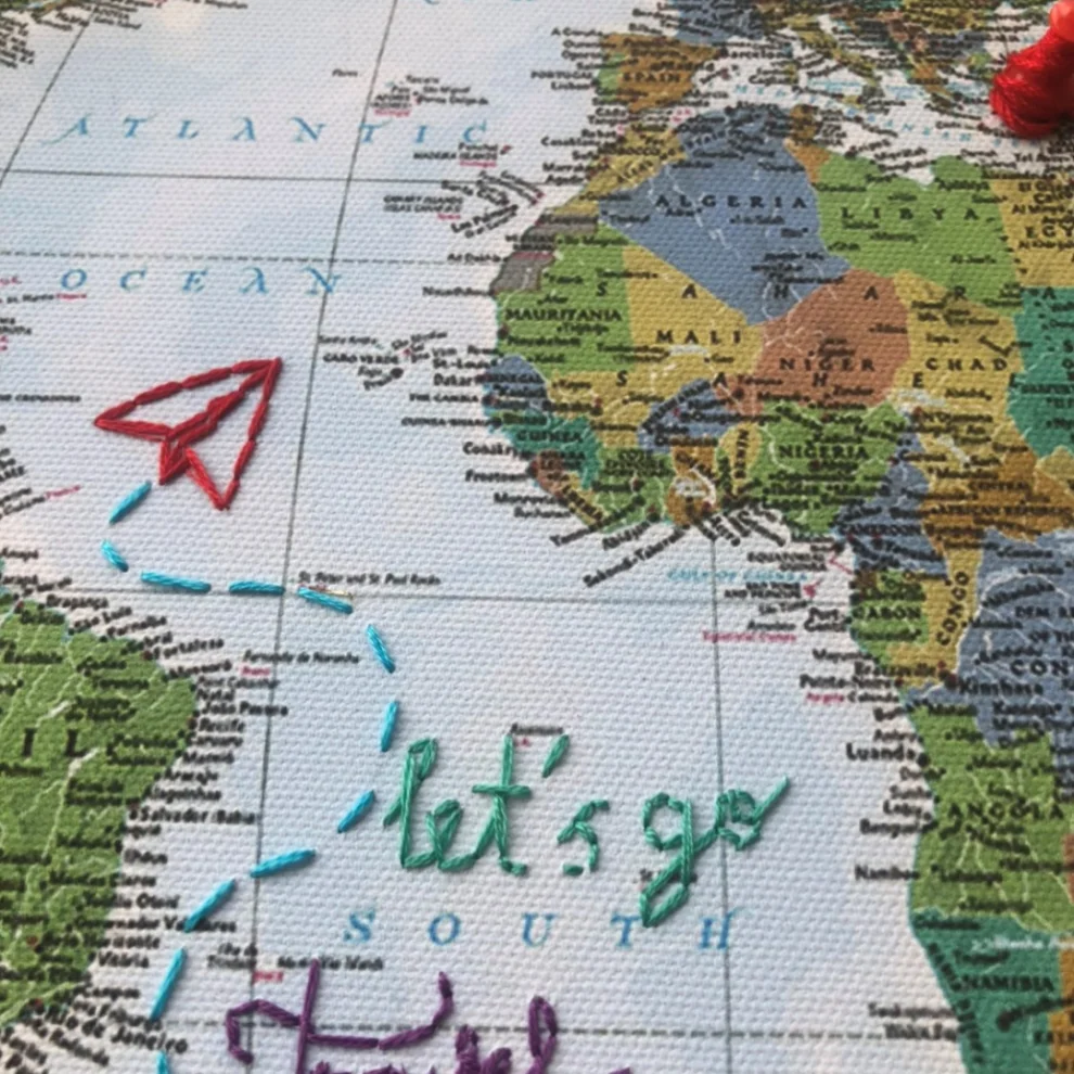 DEAR HOME - World Map Printed Embroidery Hoop Art