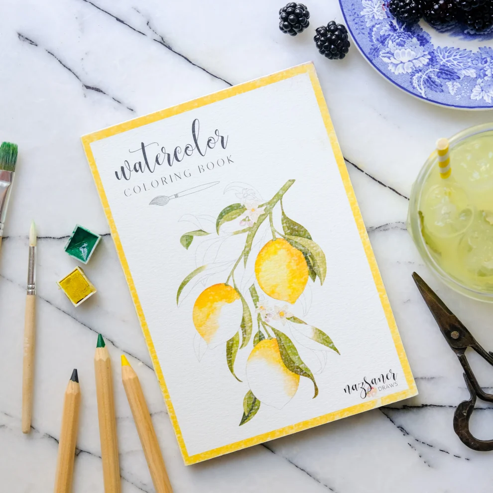 Naz Saner Draws - Watercolor Coloring Book | Fruits