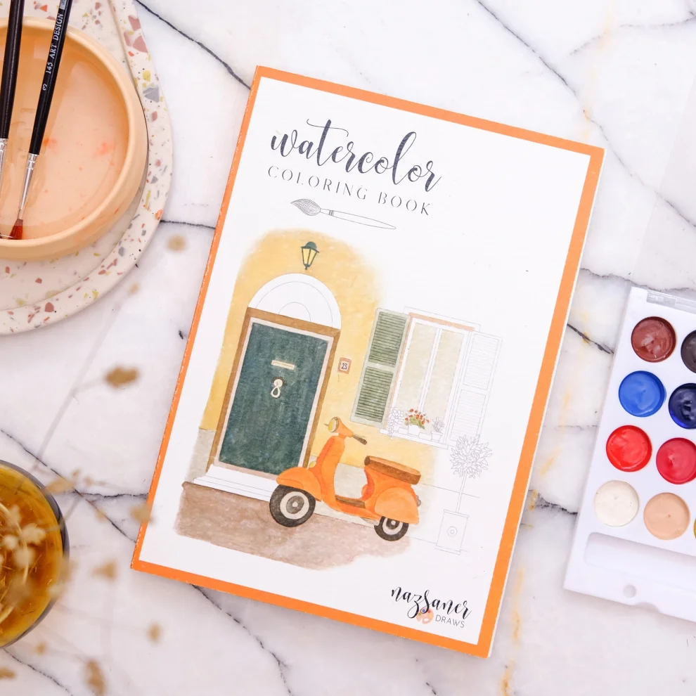 Naz Saner Draws - Watercolor Coloring Book | Travel