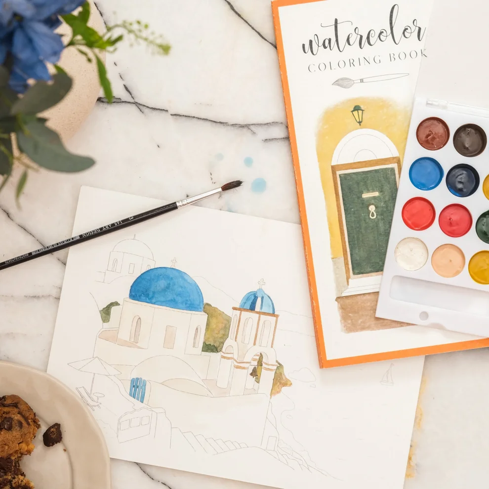 Naz Saner Draws - Watercolor Coloring Book | Travel