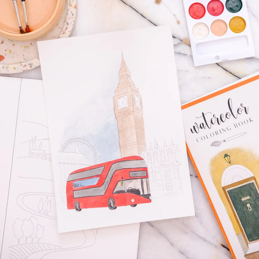 Naz Saner Draws - Watercolor Coloring Book | Travel