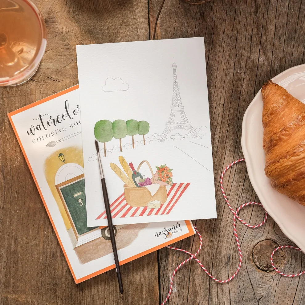 Naz Saner Draws - Watercolor Coloring Book | Travel