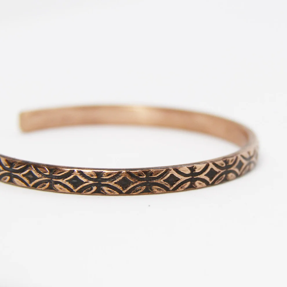 Coho Objet	 - Tılsım Hadnmade Copper Special Textured Bracelet