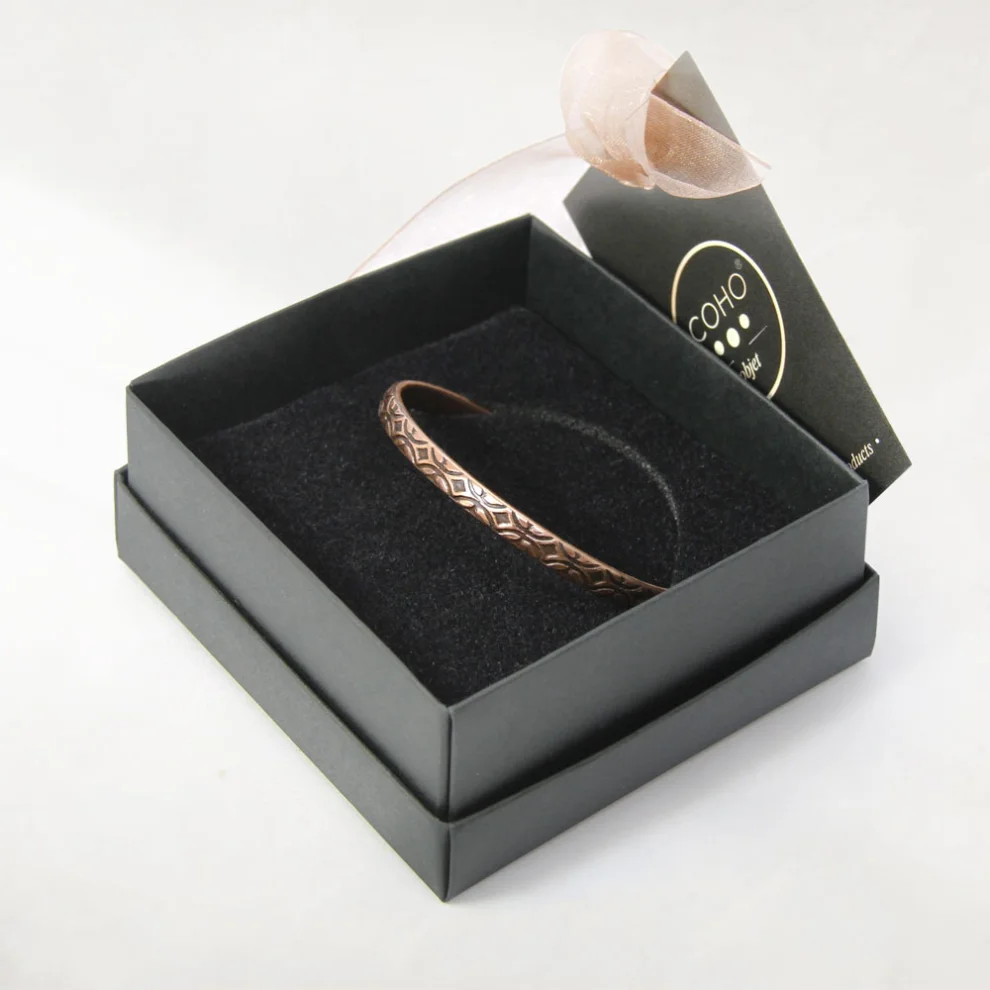 Coho Objet	 - Tılsım Hadnmade Copper Special Textured Bracelet