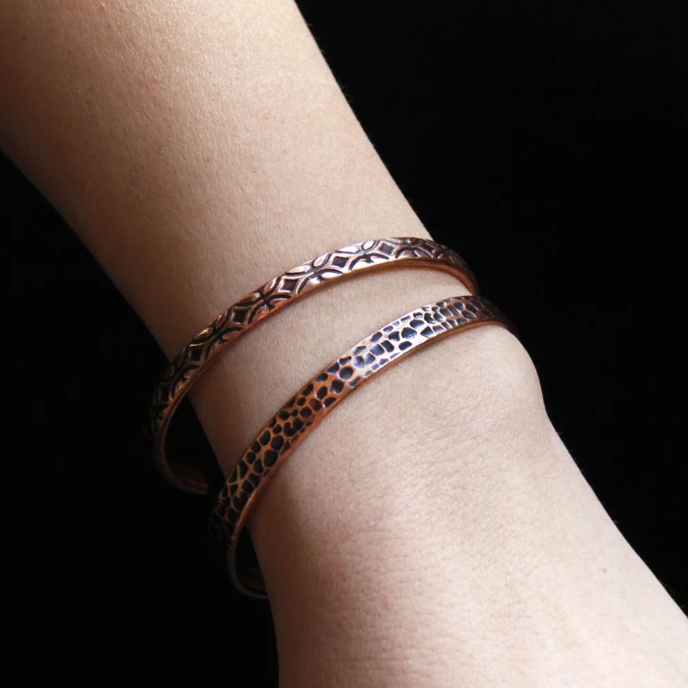 Coho Objet	 - Tılsım Hadnmade Copper Special Textured Bracelet