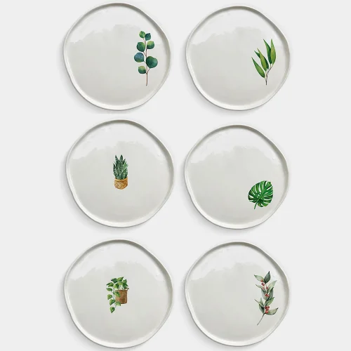 Fusska Handmade Ceramics - Set Of 6 Leaf Plates