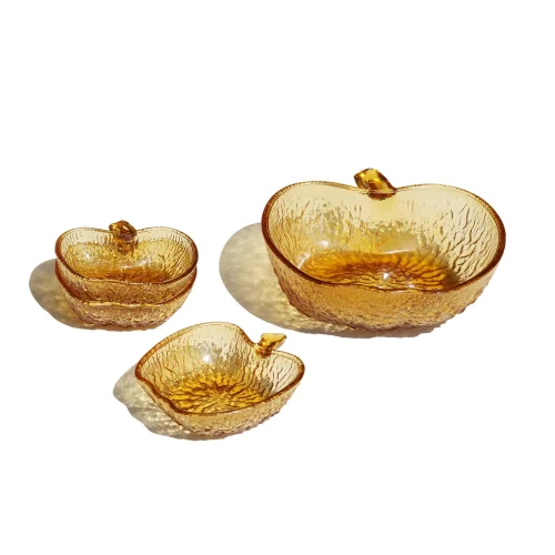 Niche - Vintage Apple Shaped Amber Textured Glass Bowl Set
