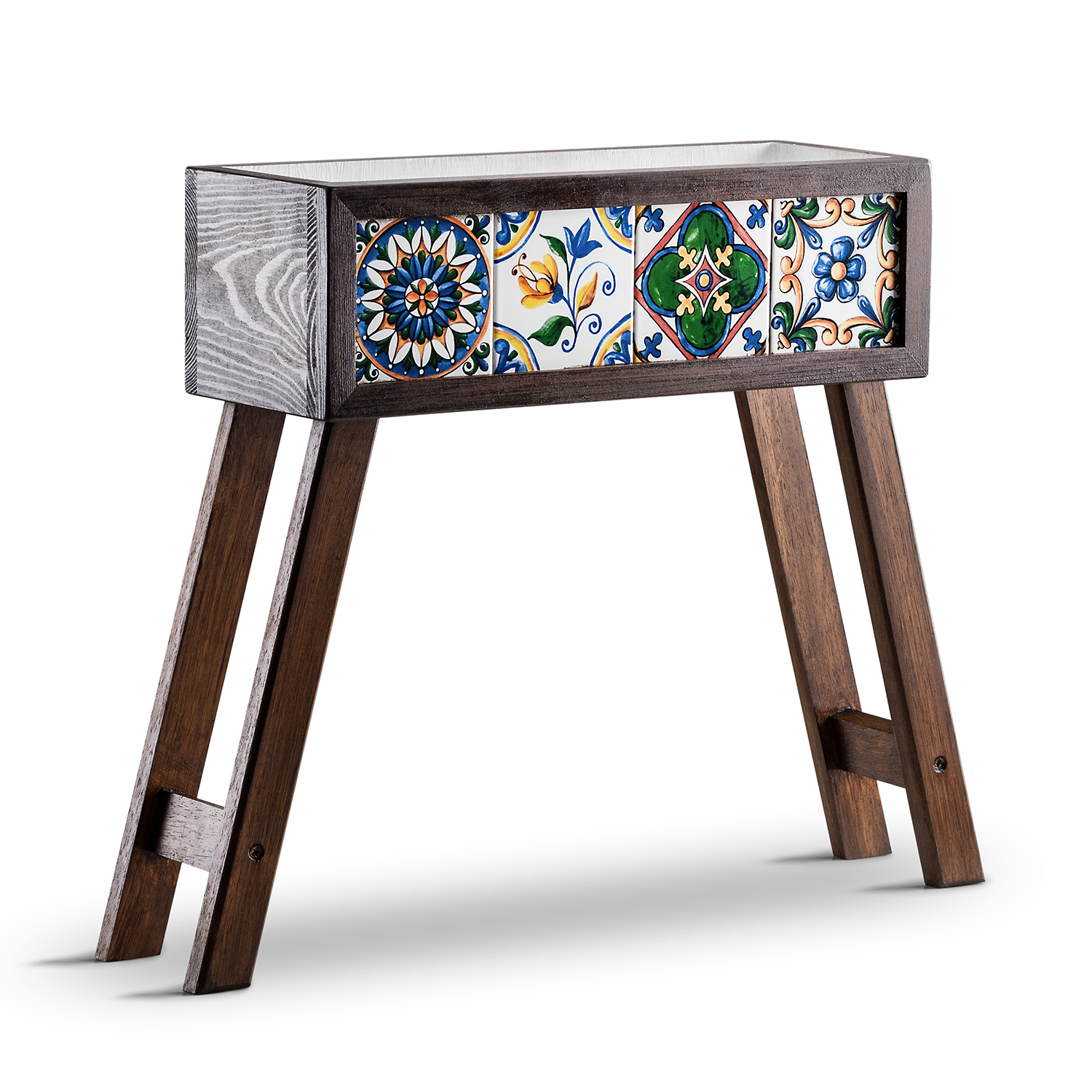 Wooden Planter With Mexican Tiles With Legs