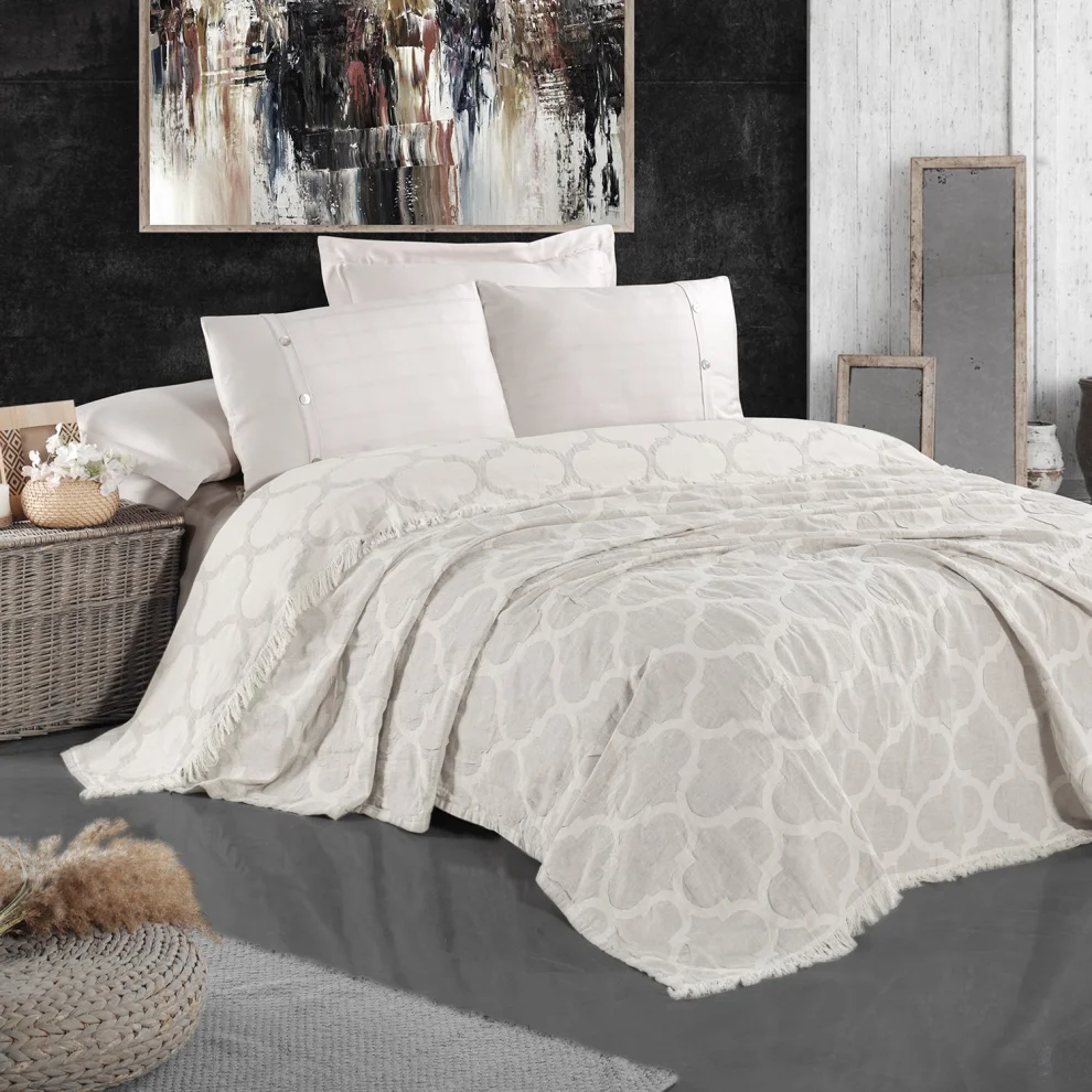 Miespiga - Damask Design Double Sided Jacquard Linen Cotton Woven Breathable All Season Pique Bedspread