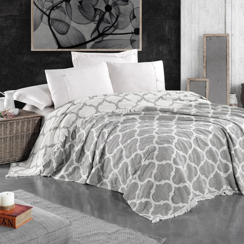 Miespiga - Damask Design Double Sided Jacquard Linen Cotton Woven Breathable Pique Bedspread
