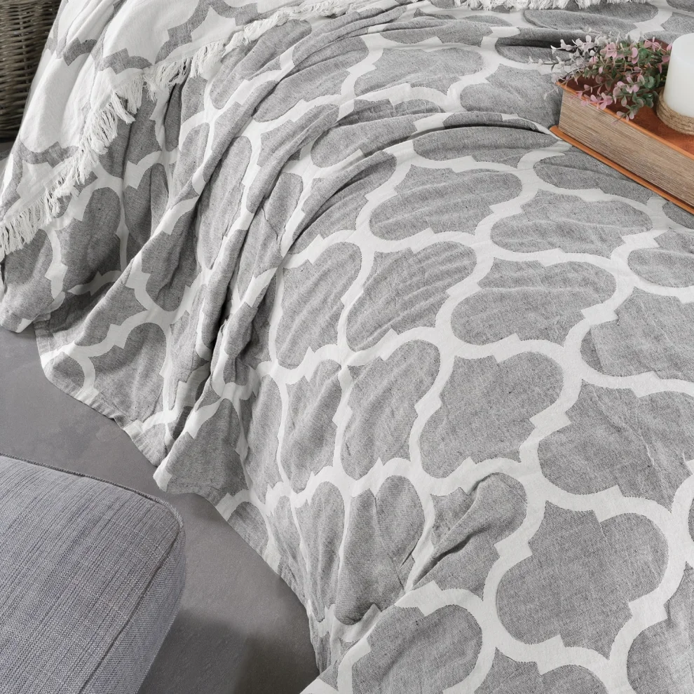 Miespiga - Damask Design Double Sided Jacquard Linen Cotton Woven Breathable Pique Bedspread