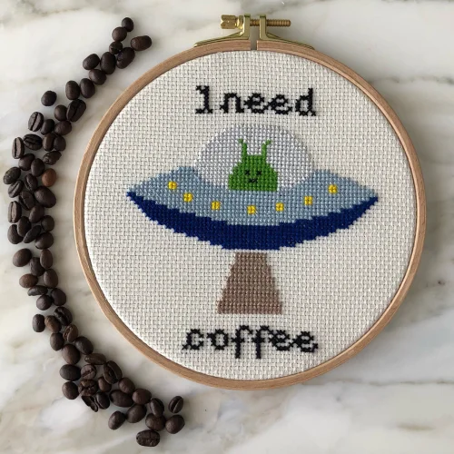 Granny's Hoop - Coffee Theme Cross Stitch Hoop Art