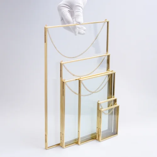 El Crea Designs - Raw Brass Wall Hanging Glass Photo Frame Set 6 Pieces