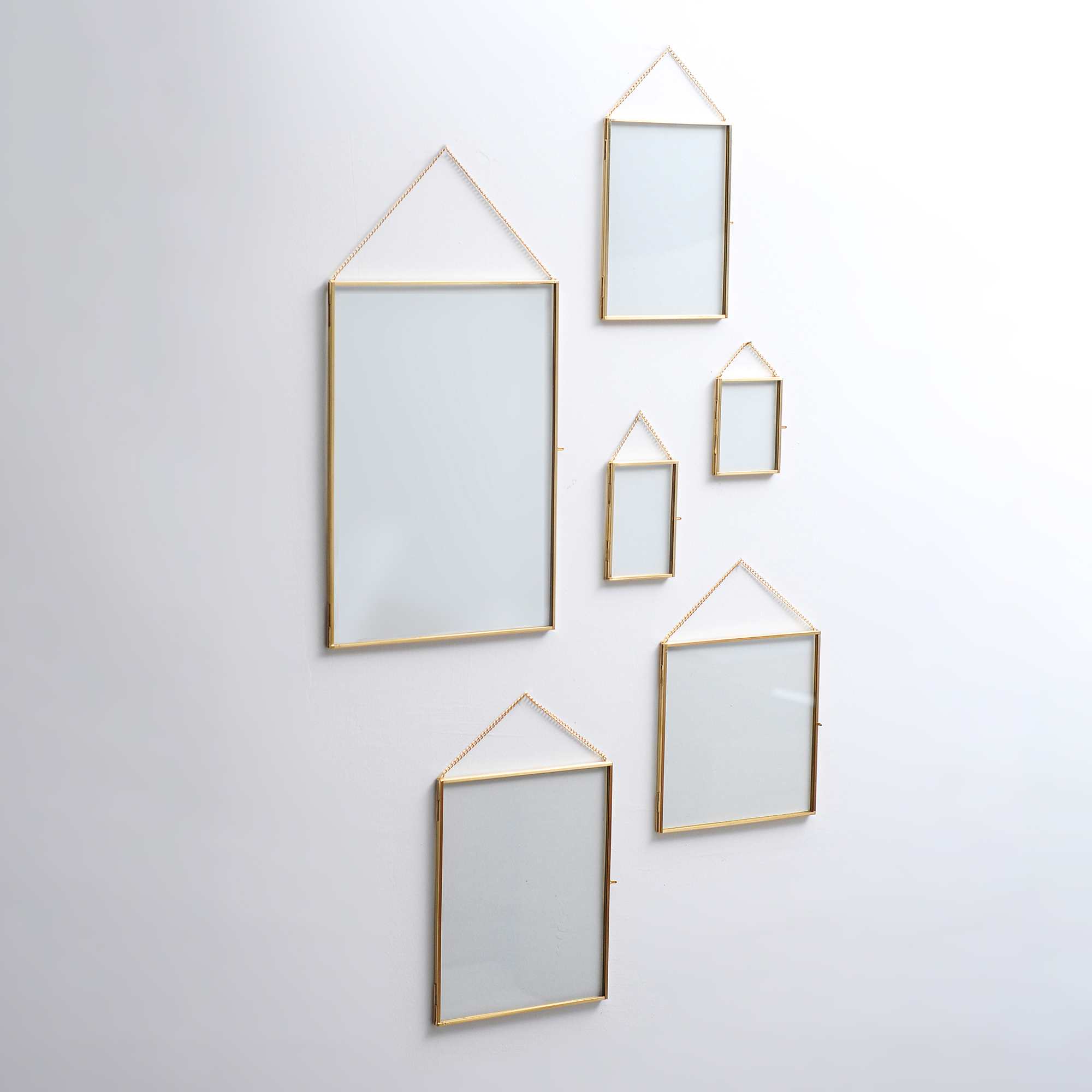 Raw Brass Wall Hanging Glass Photo Frame Set 6 Pieces