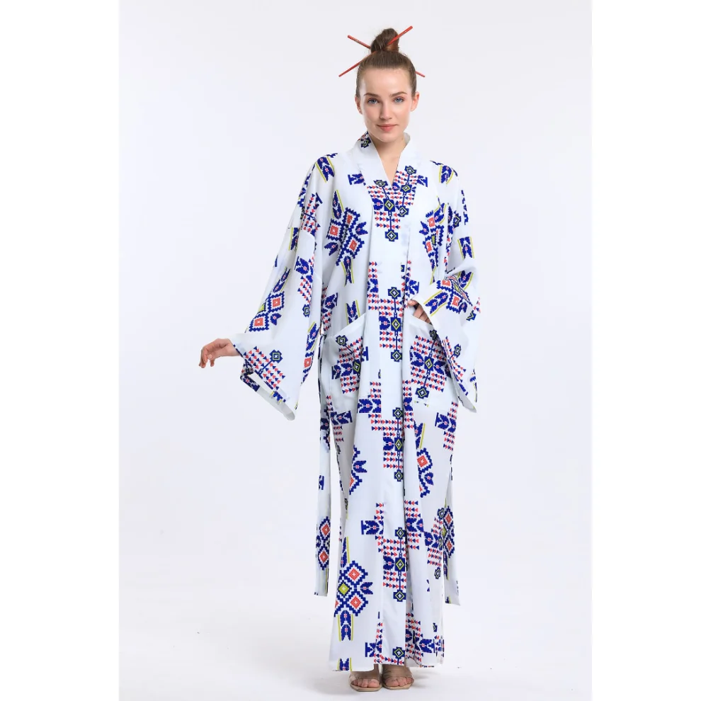 Masuwerte - Kimono Patterned Straight Sleeve Pareo