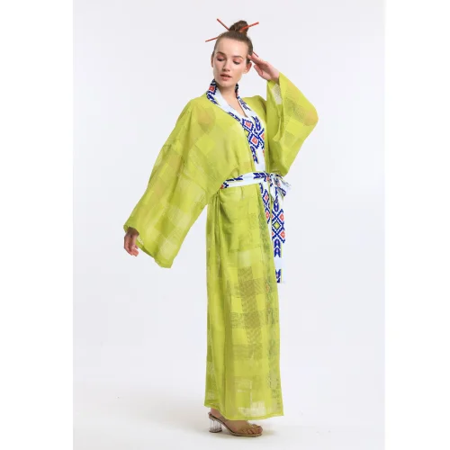 Masuwerte - Desenli Geniş Kol Pareo Uzun Kimono