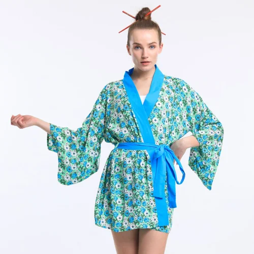 Masuwerte - Kimono Çiçekli Pareo Kısa