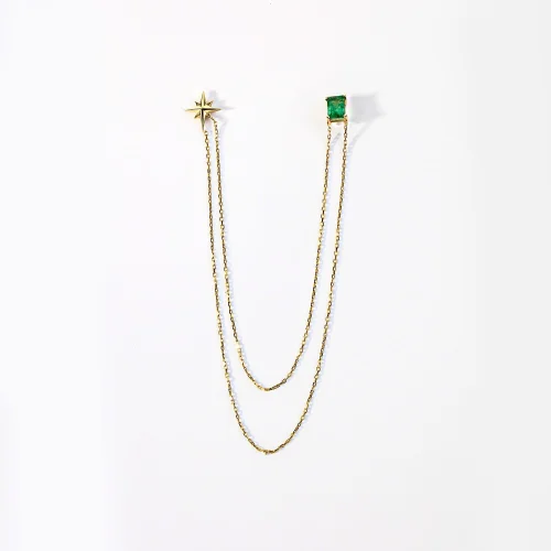 The Anoukis - 14k Gold Emerald Stick Pin With North Star